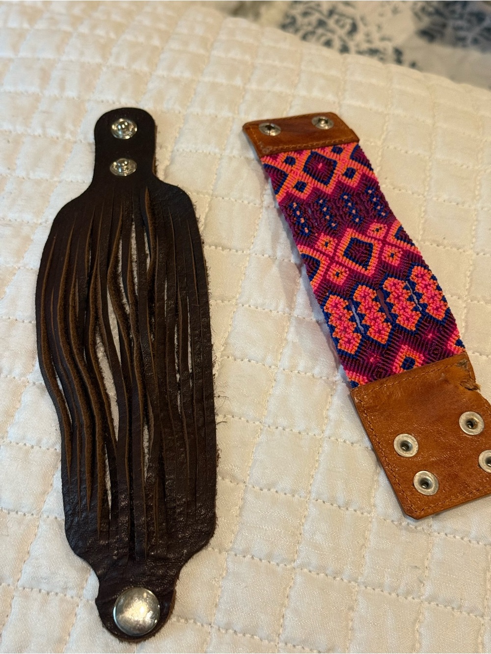 Boho Pink & Purple Woven Leather Snap Bracelet Set